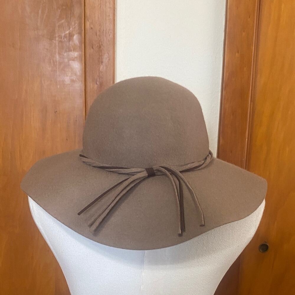 Boho Brown 100% Wool Women's Hat 15” Triple Tied Hat Band Ribbon Inside Festival